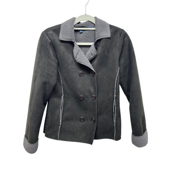 Boden Double-Breasted Faux Suede Jacket With Sherpa Lining Large - Picture 1 of 8